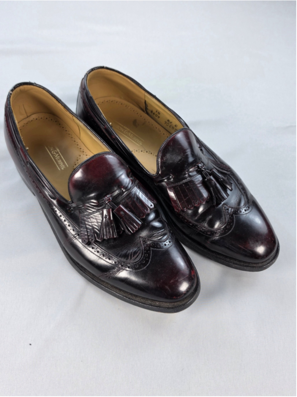 Johnston & Murphy Mens 10 E/C Burgundy Leather Kiltie Tassel Wingtip Loafers